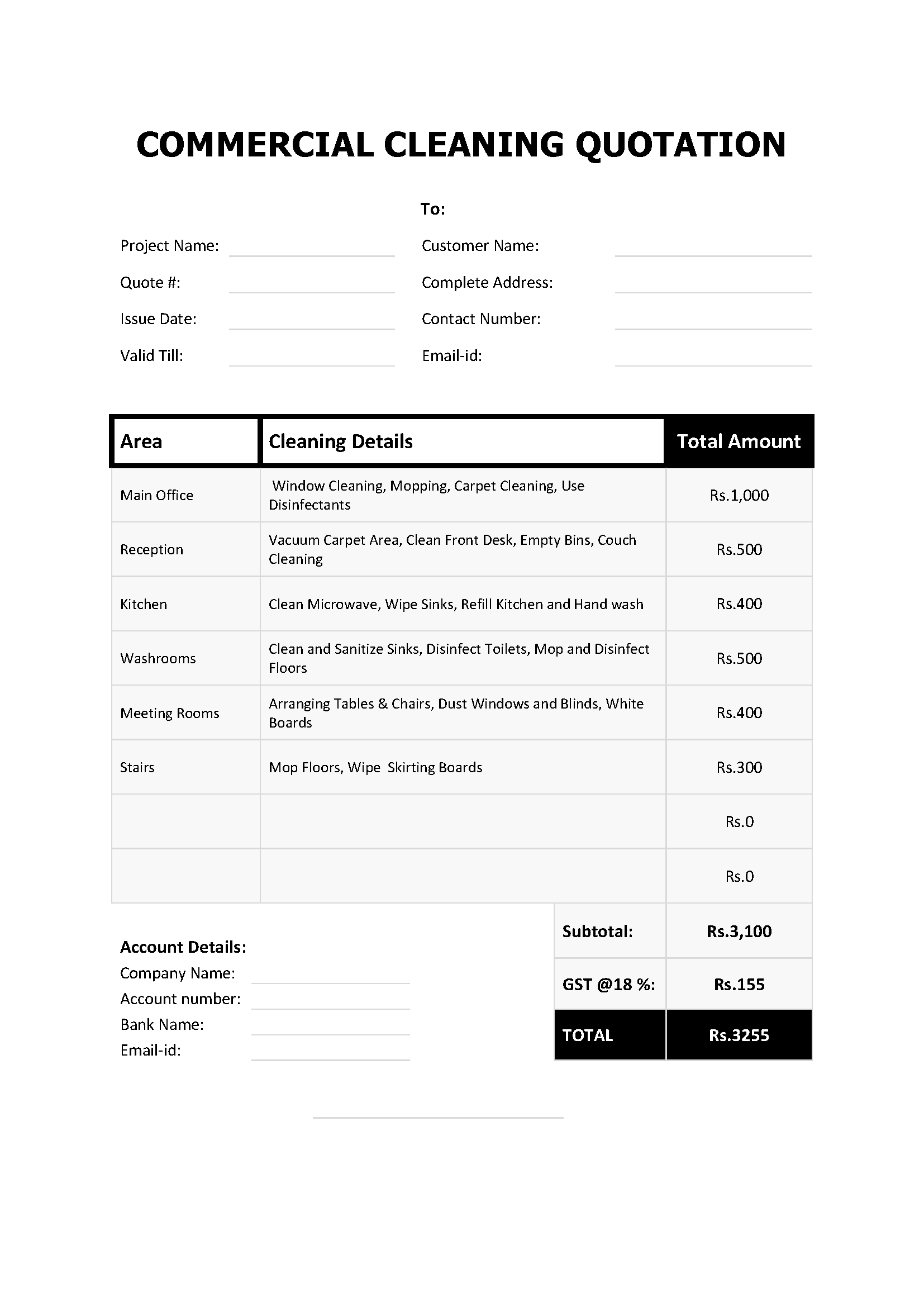 Commercial Cleaning Quotation Template